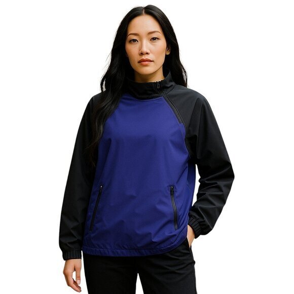 Adidas Jacket Women Size M Blue Black Primeblue Asymmetric Zip‎ Golf Mock Neck - Picture 1 of 13